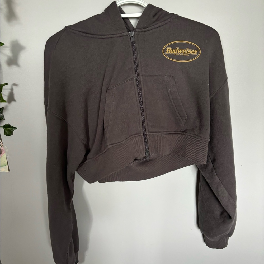 Pacsun X Budweiser Charcoal Cripped Zip-Up Hoodie